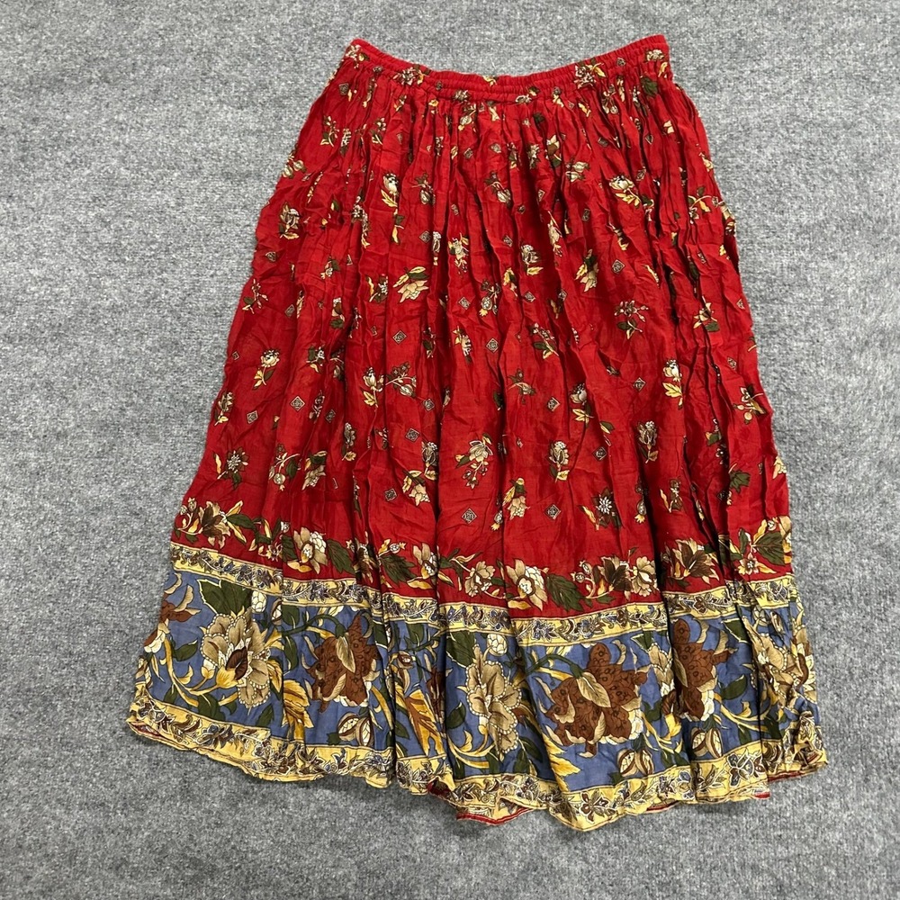 Huntington Ridge Skirt Womens Size L Red Floral Cotton Boho Maxi Elastic Waist